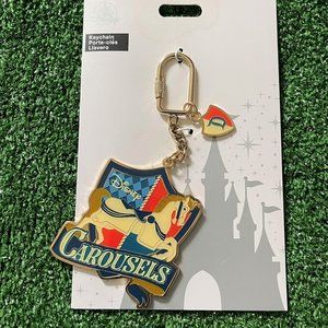 Disneyland Park King Arthur Carrousel Gold Metal Keychain Rare Purse Charm NEW